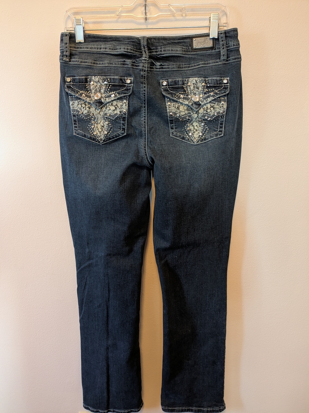 Earl Jeans Dark Blue Straight Leg Jeans with Embellished Back Pockets
